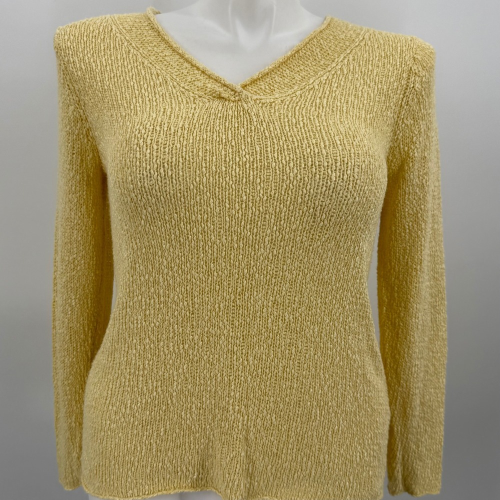 Eileen Fisher Linen Blend Yellow Long Sleeve V Neck Sweater Size Small